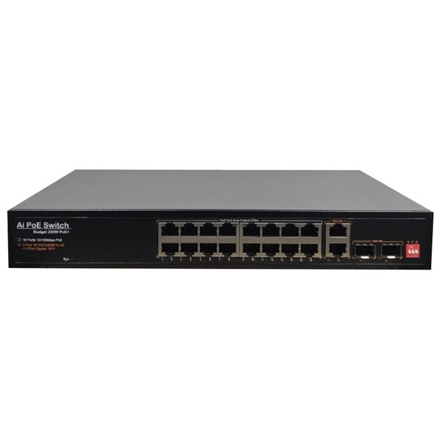 OEM ODM 16-Port POE Network Switch with 2 Uplink RJ45 & 2 1000Mbps SFP Fiber Desktop/Wall-Mount Unmanaged Switch