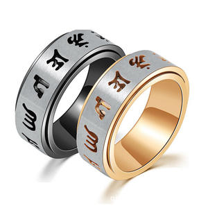 Retro Six Character Mantra Rotating <b>Titanium</b> Steel <b>Men's</b> <b>Ring</b> Unique Stainless Steel Rotatable Jewelry Gift For <b>Men</b> - Product Image 1