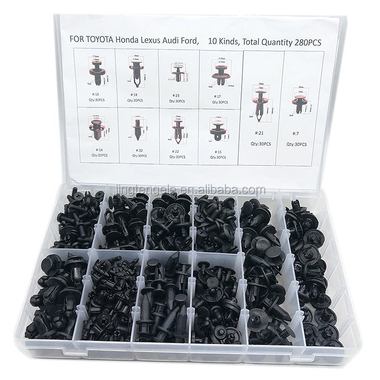 JINGTENG 280 шт./пакет черный пластик смешанные авто крепежа автомобиля бампер зажимы фиксатор Застежка заклепки двери панель подкрылок