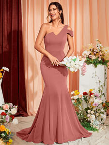 Neuankömmling One-Shoulder Backless Fitted One Sleeve Fischschwanz rock Schwarz Elegantes Abendkleid Abendkleid mit Sweep Train - Product Image 3