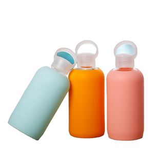 <b>500ml</b> Drinking Insulated Glass <b>Water</b> <b>Bottle</b> Can Customized With Silicone Sleeve and Plastic Lid Custom <b>Water</b> <b>Bottle</b> - Product Image 1