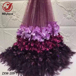 Thời Trang Mới Phi Lãng Mạn Lông 3D Hoa Pháp Vải Tuyn Ren Vải Với Hạt - Product Image 2