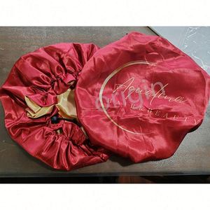 Bonnet à cheveux personnalisé avec logo, impression numérique, sac à perruque à cordon, bonnets en satin ajustables et ensemble de bande élastique pour femmes, cadeau - Product Image 3