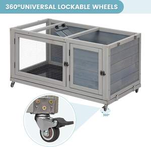 Nichoir à lapins en bois moderne de luxe résistant aux intempéries, à 2 étages, utilisation intérieure/extérieure, accès par le haut verrouillable, roues, rampe antidérapante, toutes saisons - Product Image 4