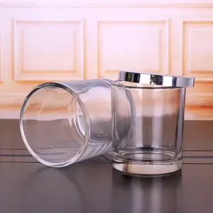 批发独特定制回收新豪华圆筒空硼硅酸盐透明厚玻璃蜡烛罐，带蜡烛盖