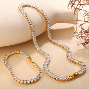Zircon Encrusted Necklace And <b>Bracelet</b> <b>Set</b> Multi Color Full Diamond Jewelry For Women Party Fashion Light Luxury Zinc Alloy - Product Image 3