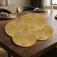 Sous-verres et sets de table rectangulaires en cuir écologique perlé d'or, faits main, de luxe, style américain, pour la maison, la salle à manger et la cuisine (lot de 4)