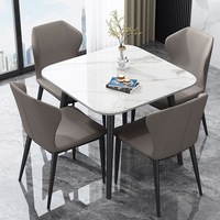 Ensemble de table à manger carrée en marbre orange avec 6 chaises, style italien, pieds en métal réglables en hauteur, meubles d'intérieur, jardin