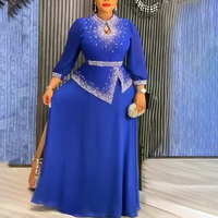 Robe longue élégante en mousseline de soie style Empire africain SJ, ornée de cristaux, pour le bureau, pour femmes musulmanes, tendance, grande taille, style vintage