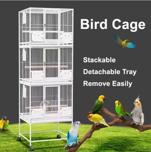 Grande uccello all'aperto voliera di volo in metallo triplo pappagallo allevamento gabbia per uccelli impilabile per fringuelli con ruota - Product Image 3