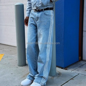 Jeans personnalisés pour hommes, taille haute, coupe droite, style baggy, streetwear tendance, vintage, avec strass - Product Image 1