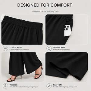 Pantalon large pour femme en soie de mûrier, taille haute, coupe droite, noir, long, avec logo personnalisé, doux, respirant, qualité supérieure - Product Image 3