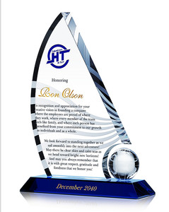 DH fabbrica Logo personalizzato incisione UV stampa barca a vela K9 bianco trofeo di cristallo targa di vetro - Product Image 6