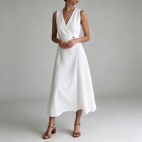 Robe élégante blanche personnalisée pour femme, col en V, sans manches, style mixi, robe trapèze de luxe, vente en gros de vêtements
