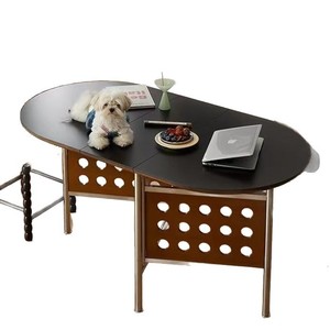 Oval Foldable Extendable Wooden <b>Dining</b> <b>Table</b> With Stone Slab Top For Small Spaces Nordic Style - Product Image 5
