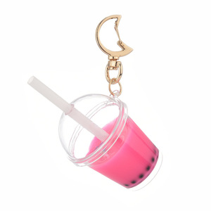 Geschenk Student Kinder PVC Solid <span class=keywords><strong>Cute</strong></span> Bag Anhänger Simuliertes Essen Kaffee Eis Boba Milch Tee tasse Schlüssel bund Für Frauen - Product Image 5