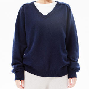 Женский свитер с V-образным вырезом, однотонный, с длинным рукавом, из 90% шерсти и 10% кашемира, экономичный, хит продаж 2025 года - Product Image 3