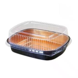 Barquette de luxe noire et or 48 oz (10x8 po) durable pour desserts, avec couvercles en PET, boîte repas en aluminium pour plats à emporter - Product Image 4