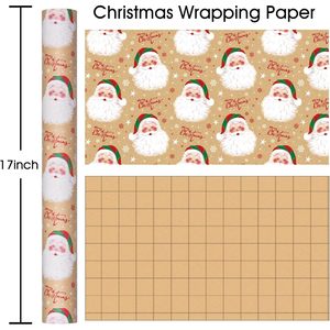 Christmas <b>Wrapping</b> <b>Paper</b> Kraft Brown Santa Claus Design 17 In X 32.8 Ft Roll For Holiday Gift Packaging - Product Image 4
