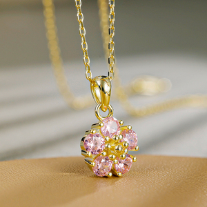 Grace gioiello nuovo arrivo vendita calda rosa CZ fiore 925 argento Sterling placcato oro Charm collane minimaliste per ragazze - Product Image 2