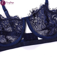 Set celana dalam Bralette renda bulu Push-up wanita, Lingerie tipis kendali sedang antilembap 2 potong cocok