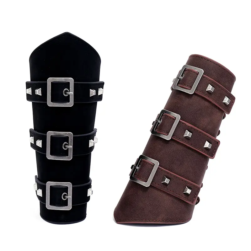 Punk Viking Bracers Wide Gauntlet Wristband Medieval Cuff Leather Arm Bracer for Men