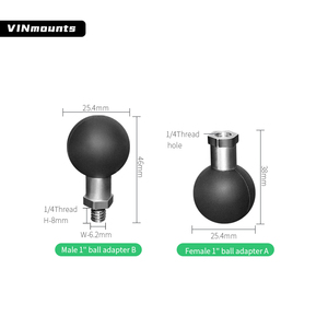 VINmounts Stainless Steel Rubber 1/4 Adapter 25.4mm/1" Ball Head Thread Connector Motorcycle Sport Camera Mount - Product Image 3