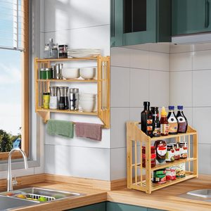 Support mural multifonctionnel moderne en bambou à 2 niveaux pour serviettes de toilette, idéal pour la cuisine - Vente en gros OEM - Product Image 2