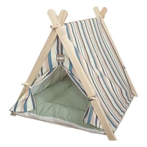 Tragbares Katzenbett im Tipi-Stil aus Holz mit großem Raum, stilvoll und bequem, mit dickem Kissen – Hersteller - Product Image 1