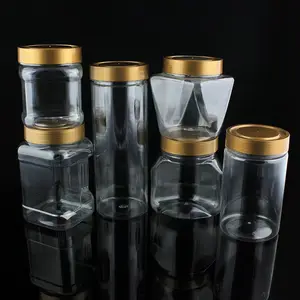 Botol kosong transparan toples plastik PET 750ml dengan tutup sekrup & tutup emas untuk makanan untuk kemasan mentega kacang