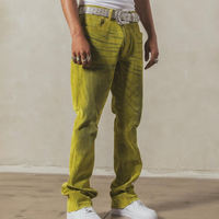 Ensemble veste en jean et pantalon évasé pour homme, logo personnalisé du fabricant, vert vintage, lavage vintage, rivets floqués