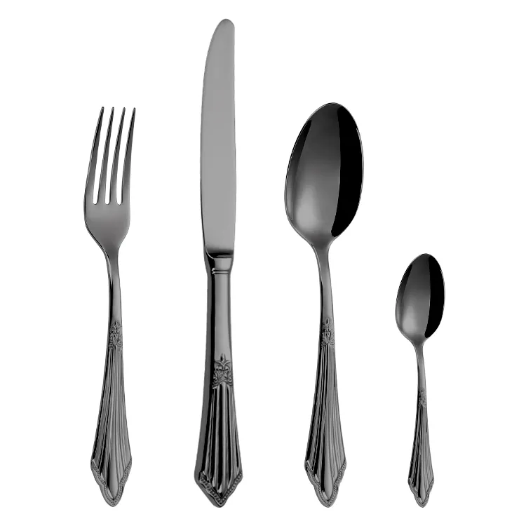 luxury unique design tableware silver special handle with gold details stainless flatware sets