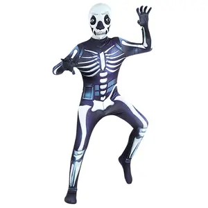 Traje de cuerpo completo para fiesta de Halloween para adultos y niños, traje Zentai con estampado de esqueleto por sublimación