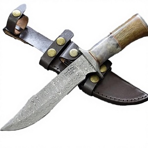 Cuchillo de Caza de Acero de Damasco de Alta Calidad, Hoja de Punta Caída de Espiga Completa, Personalizable con Lámina de Cuero, OEM, Madera de Palisandro y Hueso, 12 Pulgadas - Product Image 3