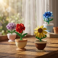 Ensemble de 4 mini-blocs de construction de fleurs en pot, rose, marguerite, hortensia, dahlias, modèle de plante en briques, décoration de bureau DIY, cadeau