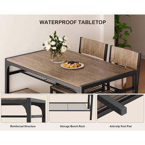 Modern 4 Piece Rectangular Wooden <strong>Dining</strong> <strong>Table</strong> Set for 4 Kitchen <strong>Table</strong> and 2 Chairs <strong>with</strong> <strong>Bench</strong> - Product Image 2