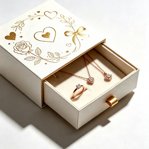 FX Handmade Luxury White <b>Jewelry</b> <b>Gift</b> <b>Box</b> Packaging Gold Stamping Valentine's Day Drawer <b>Box</b> With Custom logo - Product Image 2