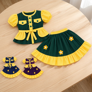 Ensemble 2 pièces haut et jupe pour bébés filles de 1 à 2 ans, en tissu Polestar, manches courtes, tenue de fête pour enfants - Product Image 3