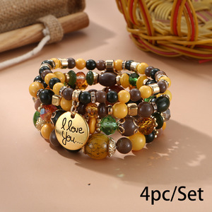 Fashionable Multilayer Bohemian Beaded Bracelets Set Colorful Geometric <strong>Bangle</strong> Wood Pearl <strong>Diamond</strong> Agate Turquoise Religious Gift - Product Image 4