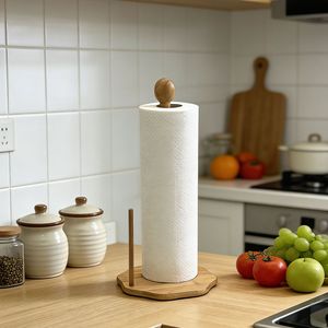 Portarrollos de Papel de Bambú Natural con Base en Forma de Árbol y Doble Varilla de Estabilización, Soporte Multifuncional para Papel Higiénico de <span class=keywords><strong>Cocina</strong></span> y Baño - Product Image 2