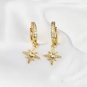 Zirconia Earring Dubai Jewelry Women Wholesale Antique Brass Indian 18k Gold Drop Earrings Round Claw Setting CN;GUA