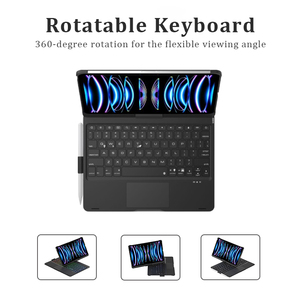 Teclado Inalámbrico para <span class=keywords><strong>iPad</strong></span> Pro 11 pulgadas M4 2024 con 360° °   Panel Táctil Giratorio con Retroiluminación de 7 Colores y Soporte para Lápiz - Plateado - Product Image 5