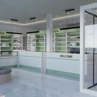 Étagère en bois et verre moderne sur mesure pour l'aménagement intérieur de pharmacie, présentoir gondole médical, support d'étagère pour pharmacie