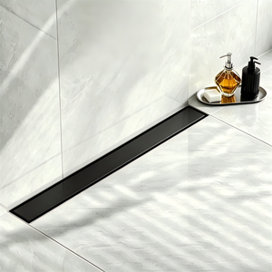 Drain de douche linéaire moderne noir mat avec insert de carrelage plat pour <span class=keywords><strong>sol</strong></span> de salle de bain et usage hospitalier - Product Image 1