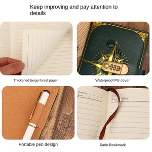 Cuaderno Retro con Candado, Tamaño A5, Cubierta de Cuero Sintético, Logotipo de Brújula, Encuadernación con Alambre y Pegamento, Diario de Escritura para Estudiantes - Product Image 3