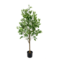Arbre artificiel en ficus variegatus de 1,20 m, feuillage vert crème avec bordure blanche, plante en soie avec pot noir pour la décoration de boutique