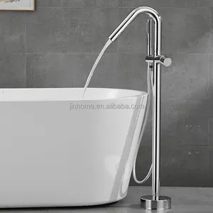 CE New Freestanding Bathtub Faucet Tub Filler Chrome Floor Mount Bathroom Faucets Brass Single Handle with Hand Shower