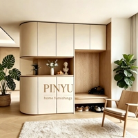 Armoire murale complète en bois composite sur mesure avec rangement pour vêtements et chaussures, banc à chaussures intégré et niche
