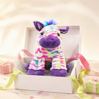 Peluche Zèbre Tie-Dye Arc-en-Ciel 18cm, Animal en Peluche Coloré, Poupée Zèbre Assise, Peluche Douce pour Cadeau Enfant