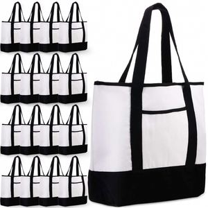 Sacs fourre-tout en toile de coton de haute qualité, sacs à bandoulière, sacs bateau, sacs à main, sacs fourre-tout vierges en toile pour femmes avec poche - Product Image 1